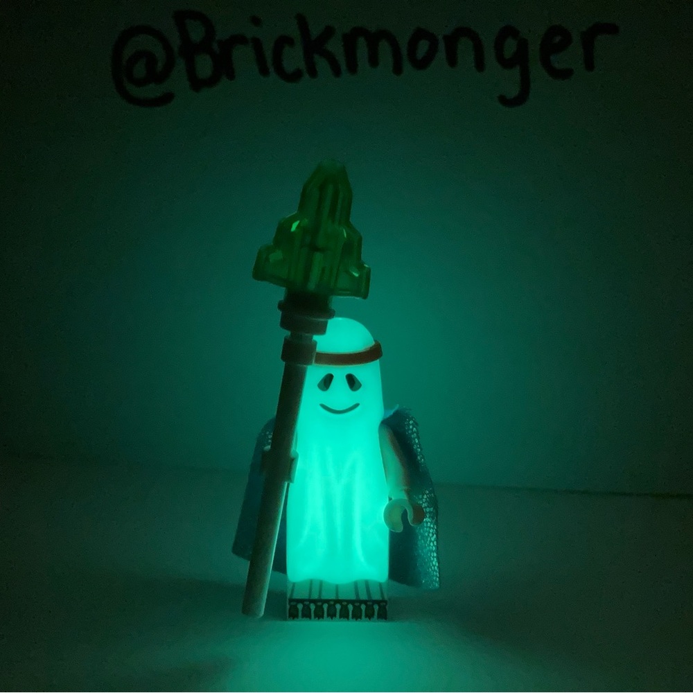 LEGO® Glow-in-the-Dark Ghost Vitruvius Minifigure with staff